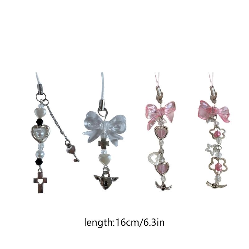 Blumen-Schleifenknoten Gekreuzter Anhänger Lanyard Liebesherz Perle Cartoon Zubehör