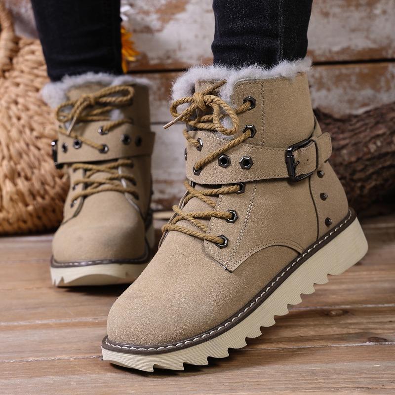 Grenzüberschreitende Samt-verdickte warme Baumwollschuhe, Winter neue Außenhandel Übergröße lässige mittelhohe Schnür-Baumwollstiefel