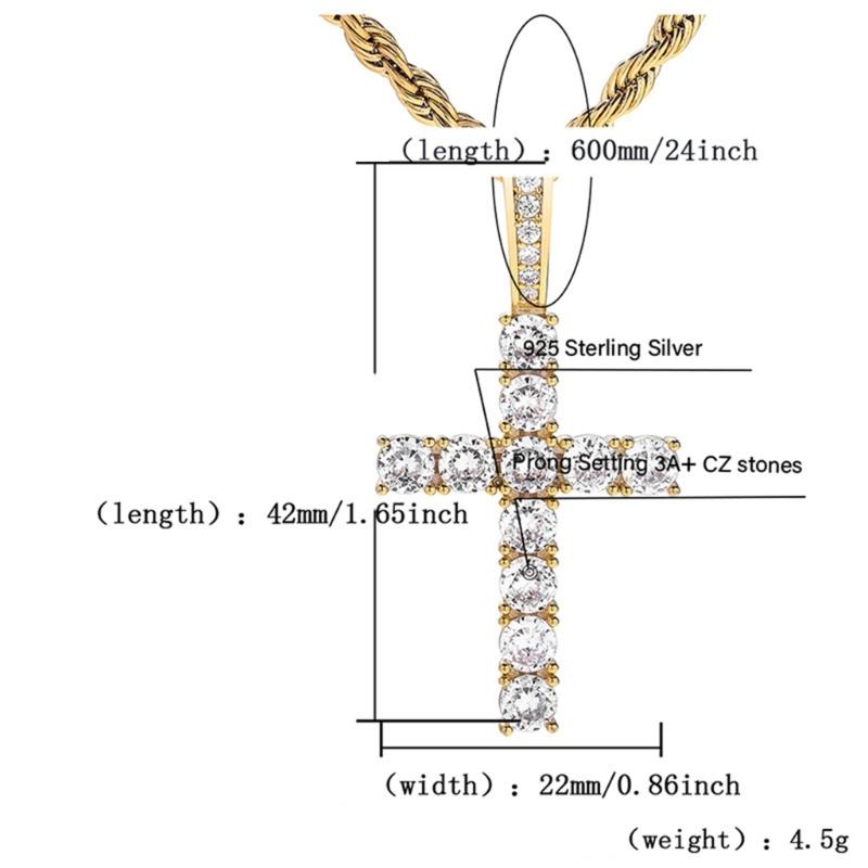 Sterling Silver Hip Hop Crucifix Pendant Necklace Jewelry With Full Cubic Zirconia Stones Accent For Men And Women