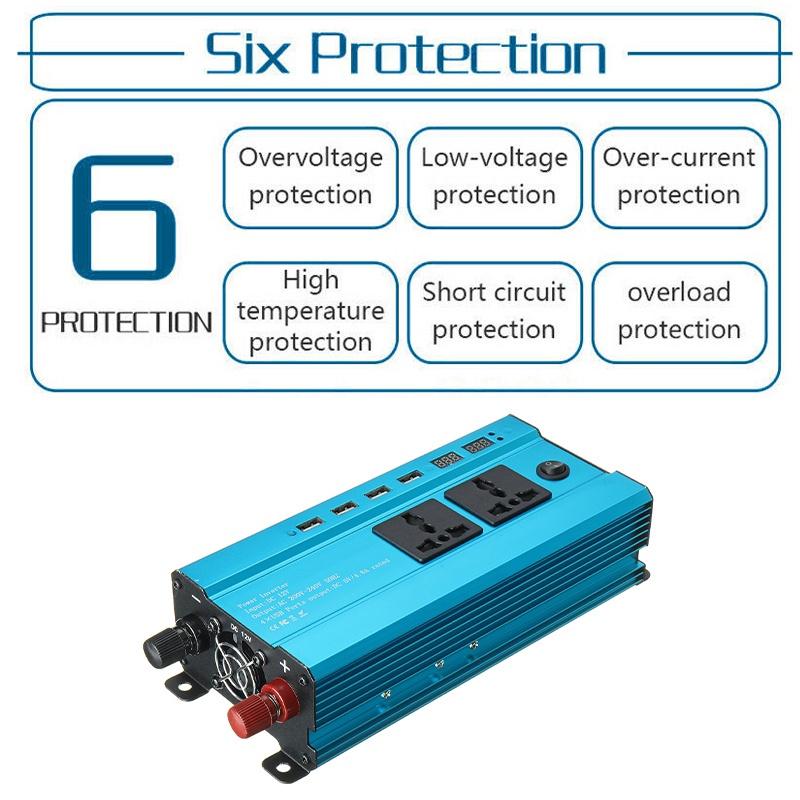 2000/4000/6000W 4USB Inverter Voltage Transformer Converter Solar Inverter DC 12V to AC 220V 50Hz LED Display Inverter+Socket
