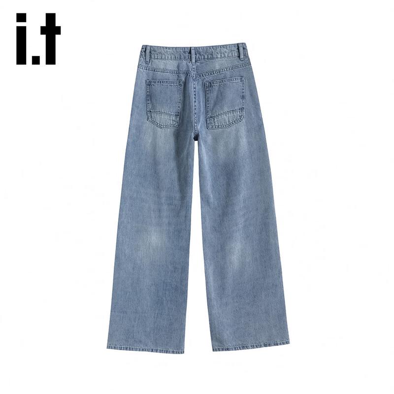 izzue it Women's Loose Fit Wide-Leg Washed Jeans