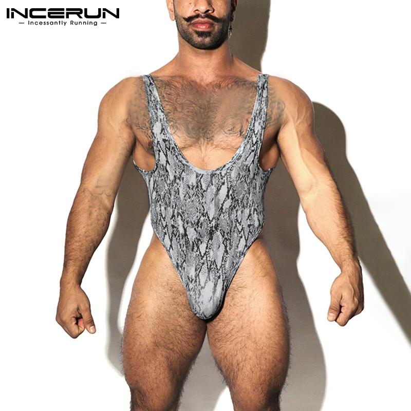 

INCERUN S-5XL Лето Мужская мода Тощий Сексуальный Короткий Комбинезон Печатный Клуб Носить Безрукавные Рубашки Лаунж Одежда Стрейч Боди