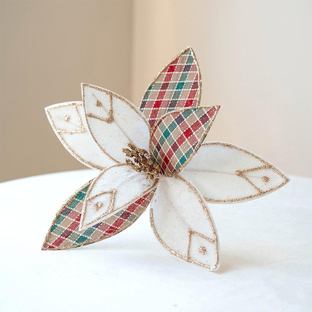 Handmade Velvet Poinsettia Pick Flocking Xmas Tree Flower Artificial Christmas Flower Photo Props