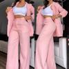 Elegantes Damen Anzug Set Hose mit Falten und Stehkragen