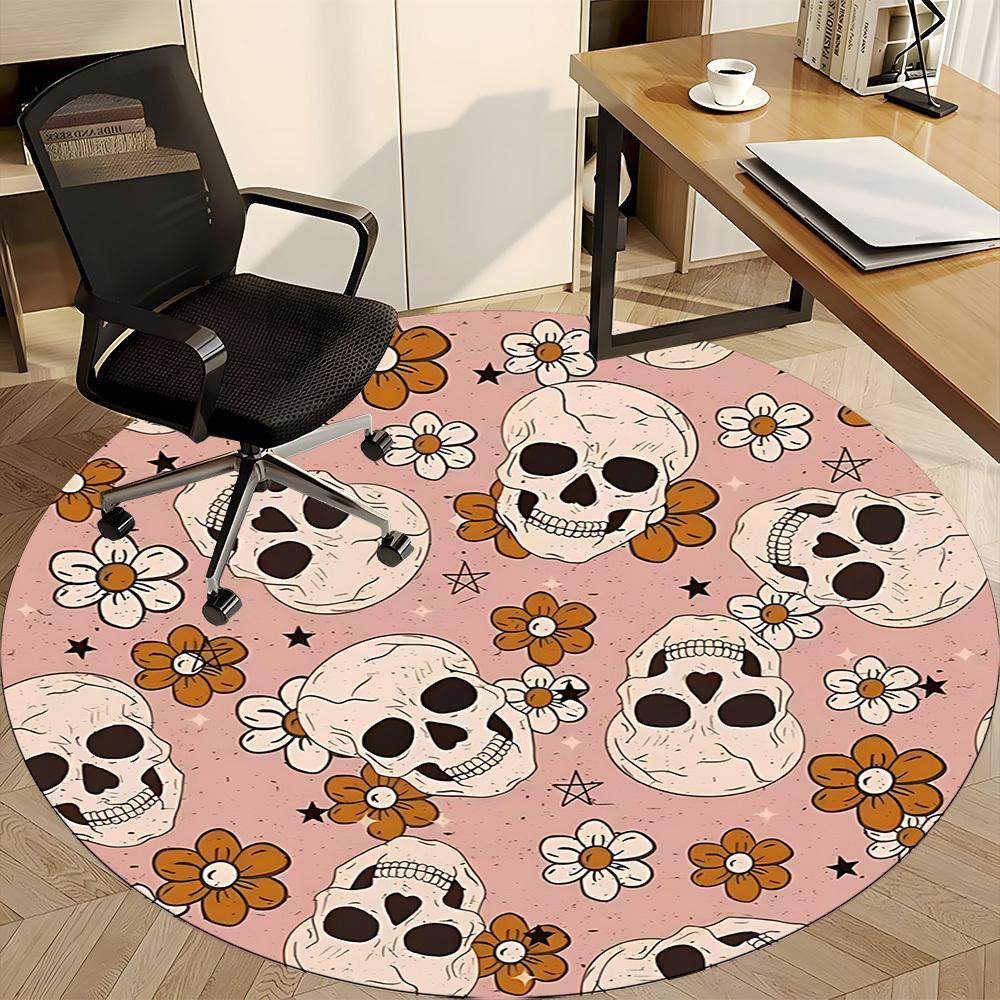 1pc Skull Flower Print Chair Carpet for Office, Non-slip, Soft and Durable Office Rug, Perfect for Office Yy260131036