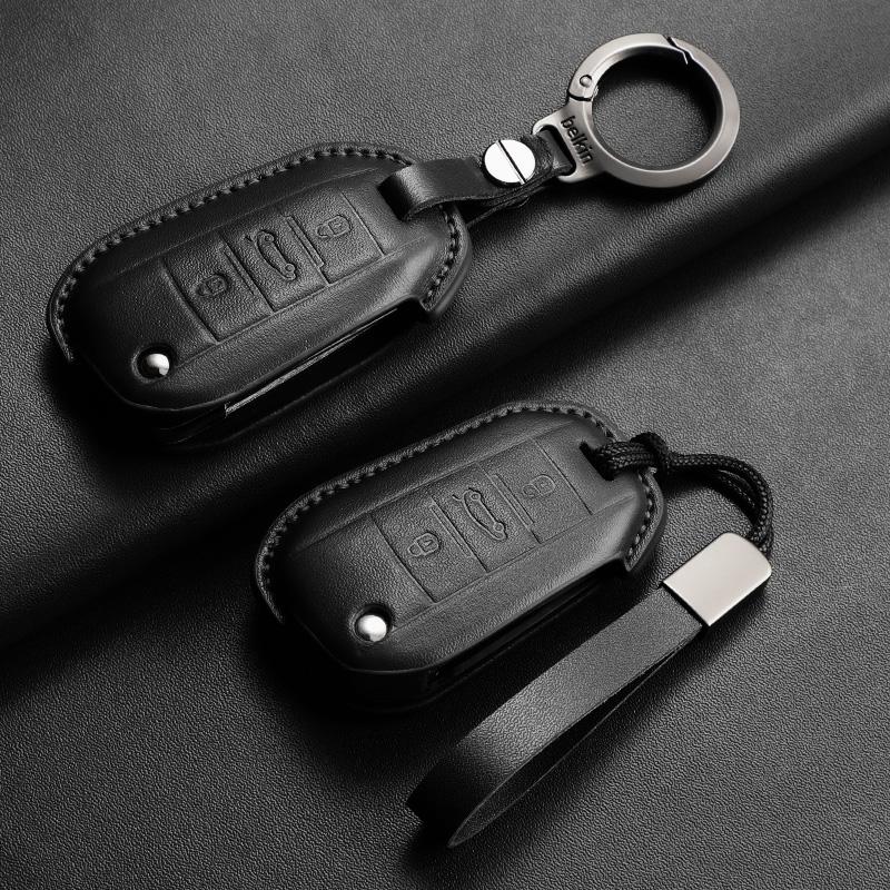 Car Key Case Cover For Peugeot 208 2008 308 3008 508 408 Citroen C3 C4 C5 C6 C8 Leather Car Key Protected Replace Shell Keychain