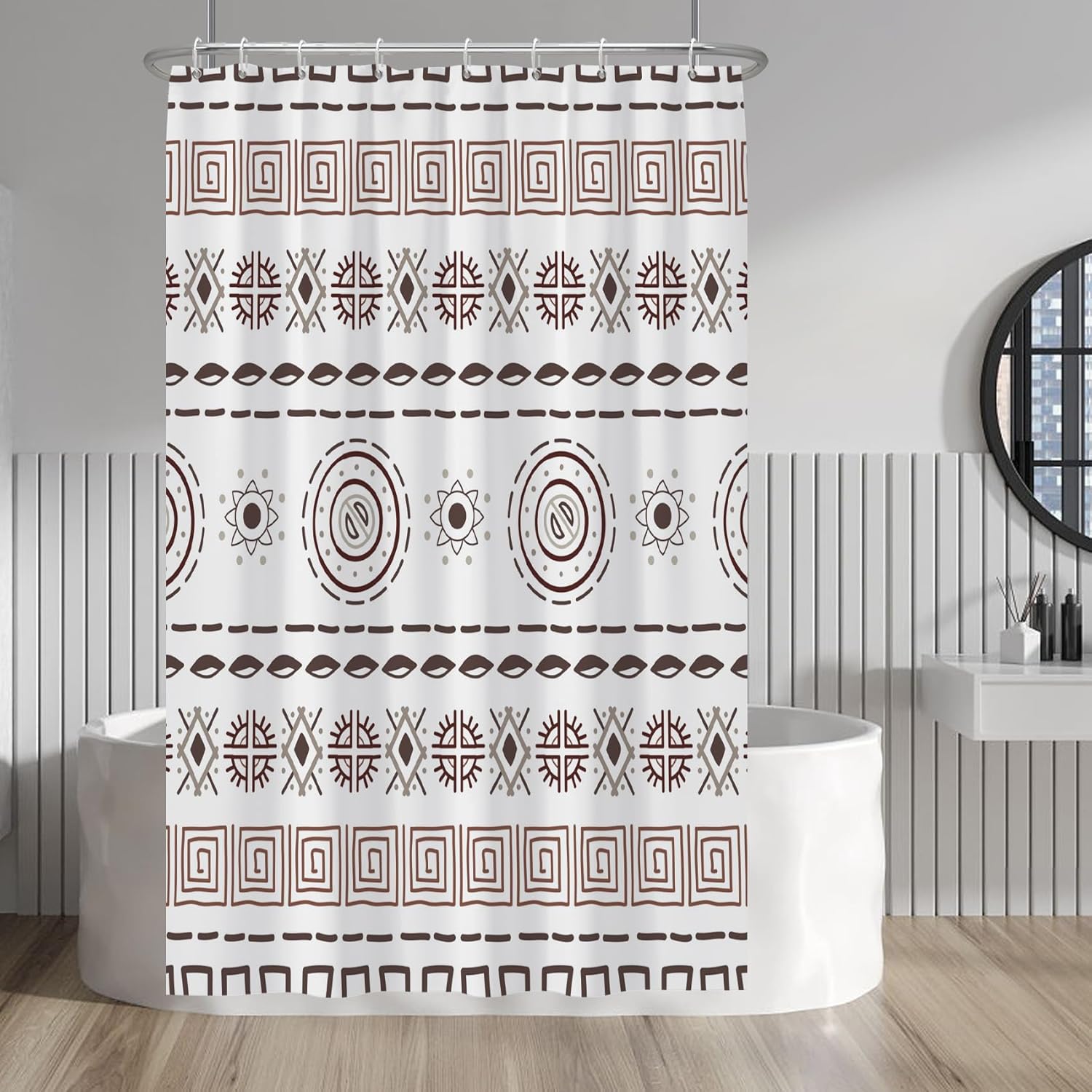 

Ethnic Tribal Pattern Shower Curtain African Inspired Design Boho Bathroom Decor Geometric Print Waterproof Fabric Bath Curtain W60H190(CM)-1 Pcs