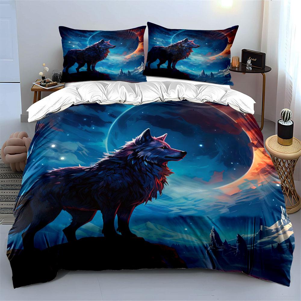 Wolf Art Three-Piece Set Soft Comfortable Duvet Cover Bedding Set Included 1*Duvet Cover & 2*Pillowcases, Gift