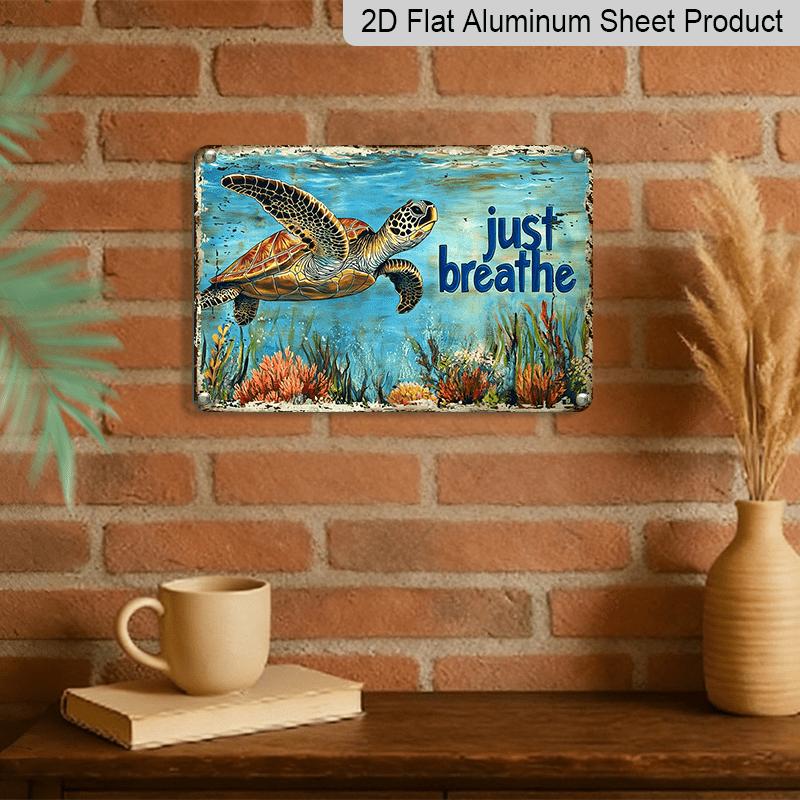 2D Flat - Underwater Sea Turtle Aluminum Sign - Beach & Nautical Decor, Beach House Living Room, Coastal Bathroom, Yoga/Meditation Space, Nautical