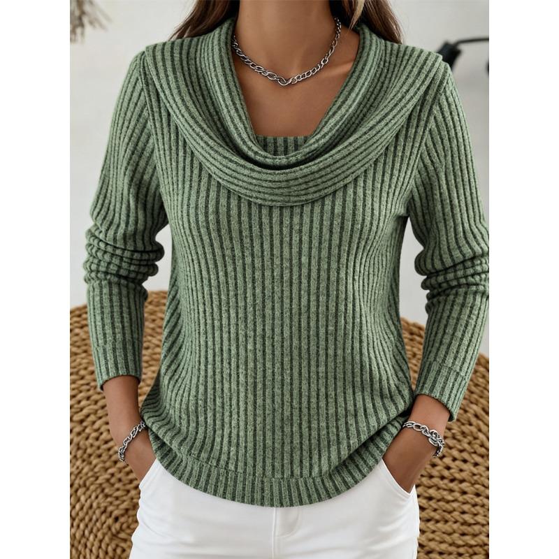 DICFY Women's Fashion Casual Long Sleeve U-Neck Blouses & Shirts