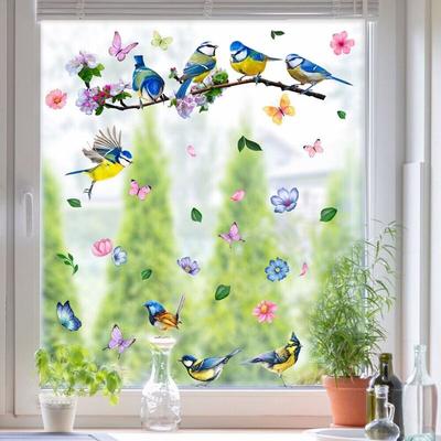 Birds Branch Window Clings Non Adhesive Vinyl Stickers Beautiful Glass Decals