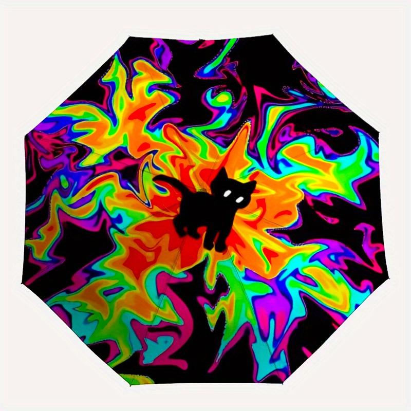 

1pc Psychedelic Cat Automatic Open/close Folding Umbrella, Compact Portable Travel Umbrella, Perfect Birthday/Christmas, Cute Umbrella, Dura