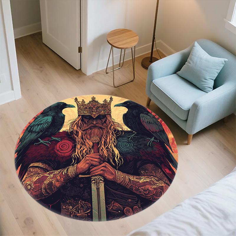 Viking Figures,Round Area Rug,Carpet Rug for Living Room Bedroom Sofa Playroom Decor,Non-slip Floor Mat