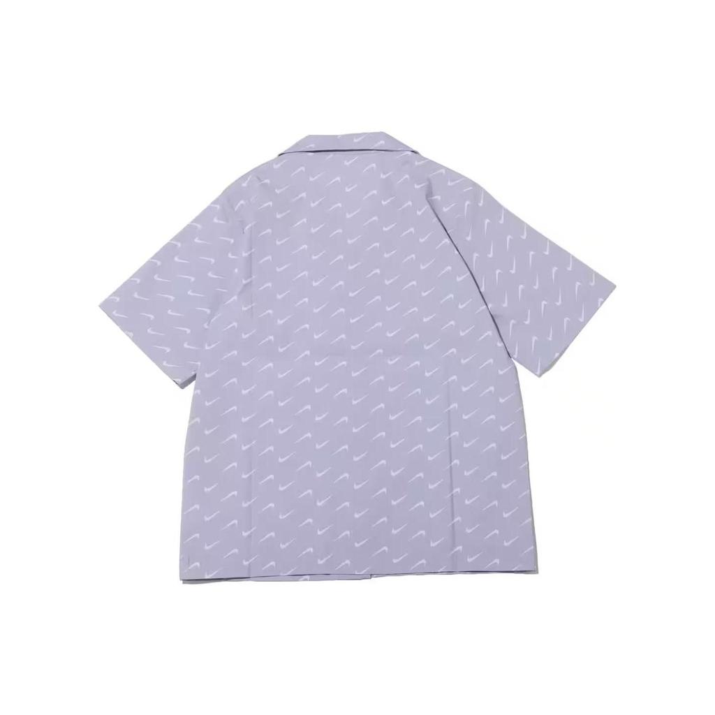 Nike Patterned Button-Up Short Sleeve Shirt Women Shirts Indigo DV7931-519
