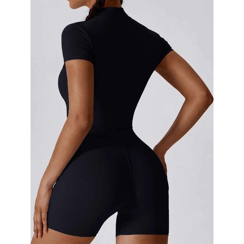 Half Zip Short Sleeve Jumpsuit Shorts Half Zip Short Sleeve One-Piece Shorts