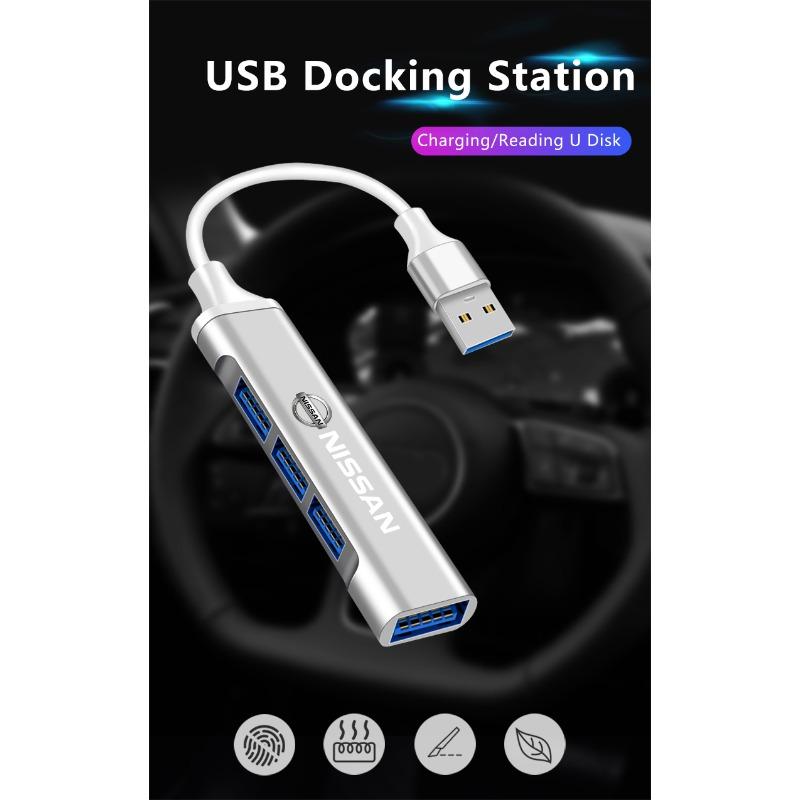 1Pc Type-C Turn USB Adapter Multi Port Distributor Hub Car Goods For Nissan Nismo Qashqai X J10 Trail Tiida Teana Skyline Juke X-trail Almera