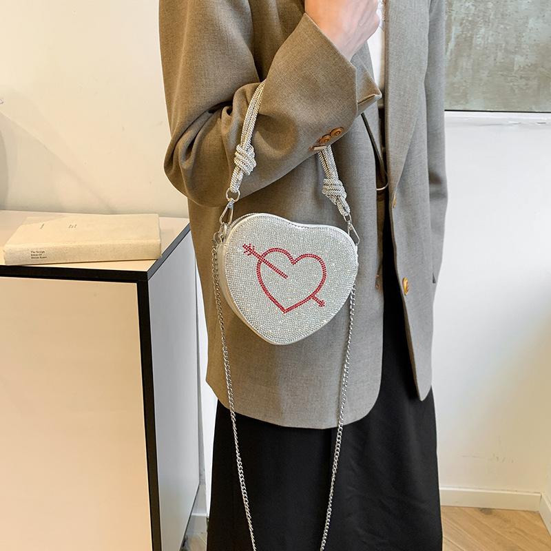 Bags women's bag fashion bright diamond love shoulder bag 2025 new Mori girl shoulder chain messenger bag