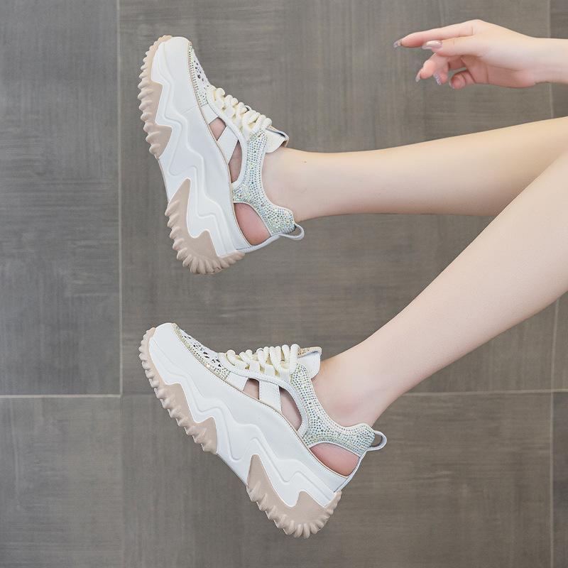 Leather platform dad shoes summer new comfortable hollow breathable sports and leisure sandals