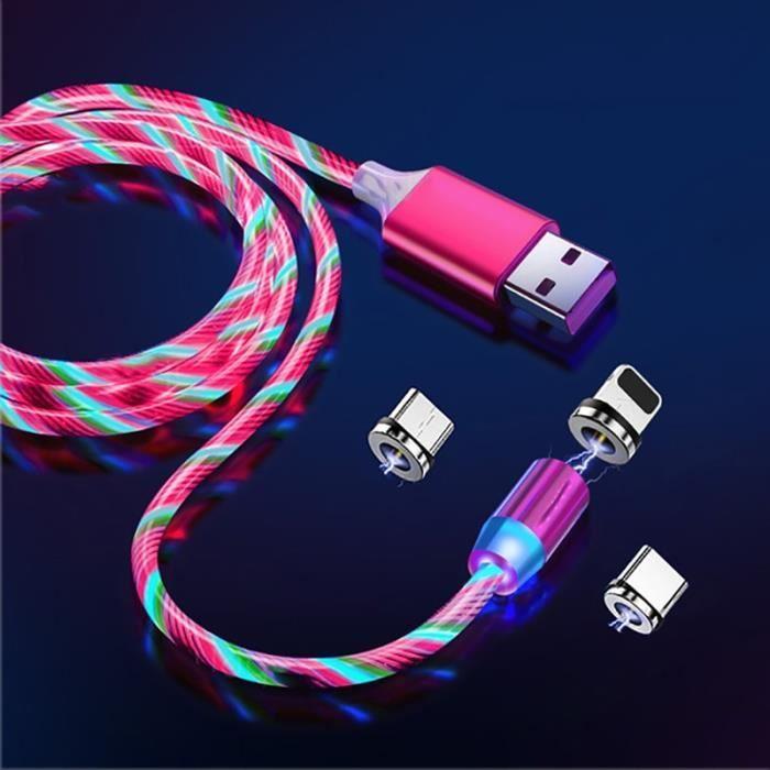Chargeurs,Câble magnétique LED flux lumineux Micro USB Type C câble pour iPhone 11 Pro Samsung S20 - Type 1M-Colorful For Type C