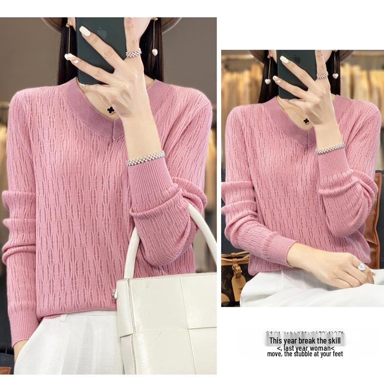 Summer 2025 Women's Plus Size V-Neck Long Sleeve Hollow Out Knit Sweater Cardigan Blouse