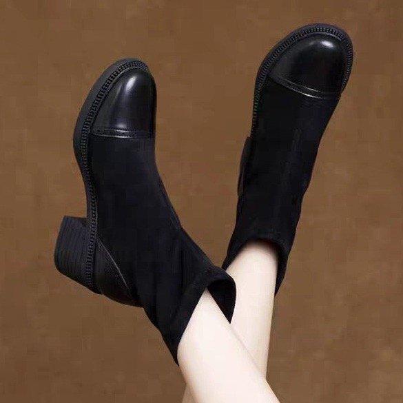 Elastic Boots Women's Thin Boots British Martin Boots 2025 Autumn and Winter New Versatile Matte Thick Heel Medium Heel Women's Short Boots