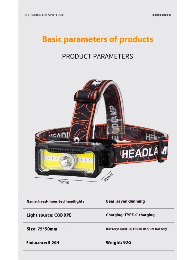 LED Headlamp 6-Modes Powerful Waterproof Headlight Type-C Rechargeable 18650 Head Torch Camping Fishing Emergency Lantern