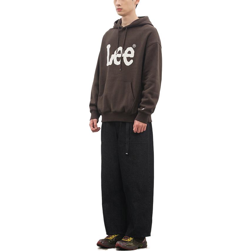 Loose Fit Letter Hoodie Long Sleeve Sweatshirt Men tops Brown LE2204HD02BR