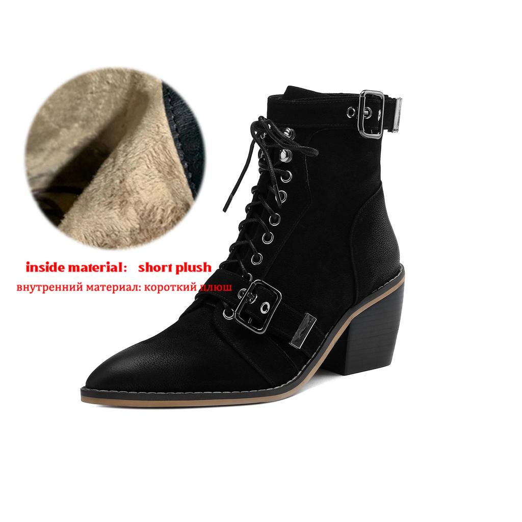 Krazing Pot Sheep Suede Nubuck Autumn Winter Shoes Low Heels Size 43 Modern Boots Square Toe Zipper Retro Ankle Boots