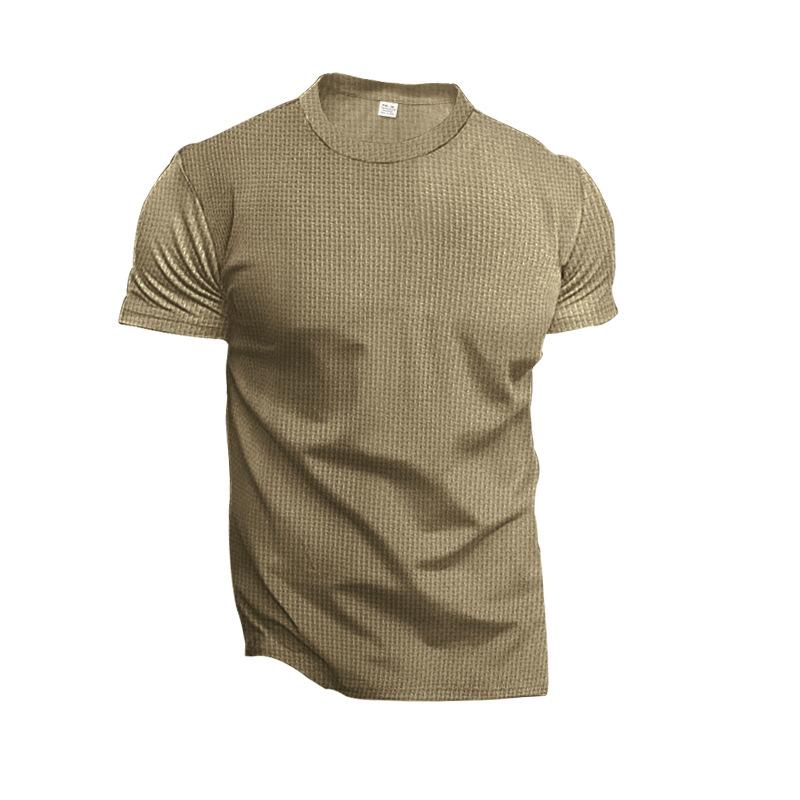 Men's Waffle Knit Short Sleeve T-Shirt - Breathable Crew Neck Casual Top for Summer Daily Wear & Sports