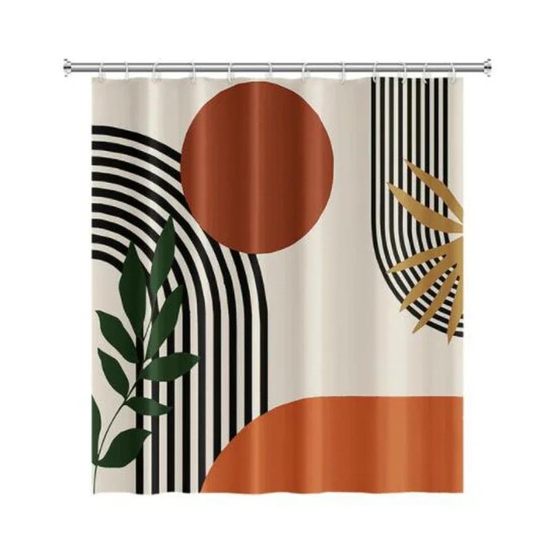 Nordic Wind Abstract Art Boho Shower Curtain Waterproof Polyester Bath Curtain Morandi Color Block Curtains For Bathroom Decor