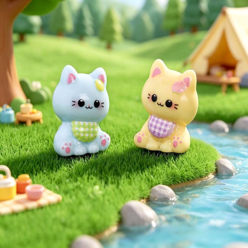 6Pcs Figurines Miniature Cute Cat Micro Landscape Crafts Ornaments For Home Decorations Animal Car Decor Room Accessories