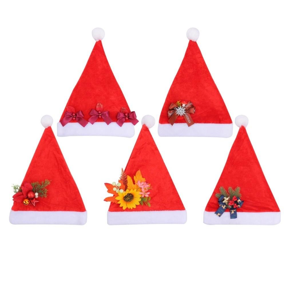 Sweet Bow Plush Christmas Hat Snowflake Red Santa Claus Hat Flower Beanie Xmas Cap New Year