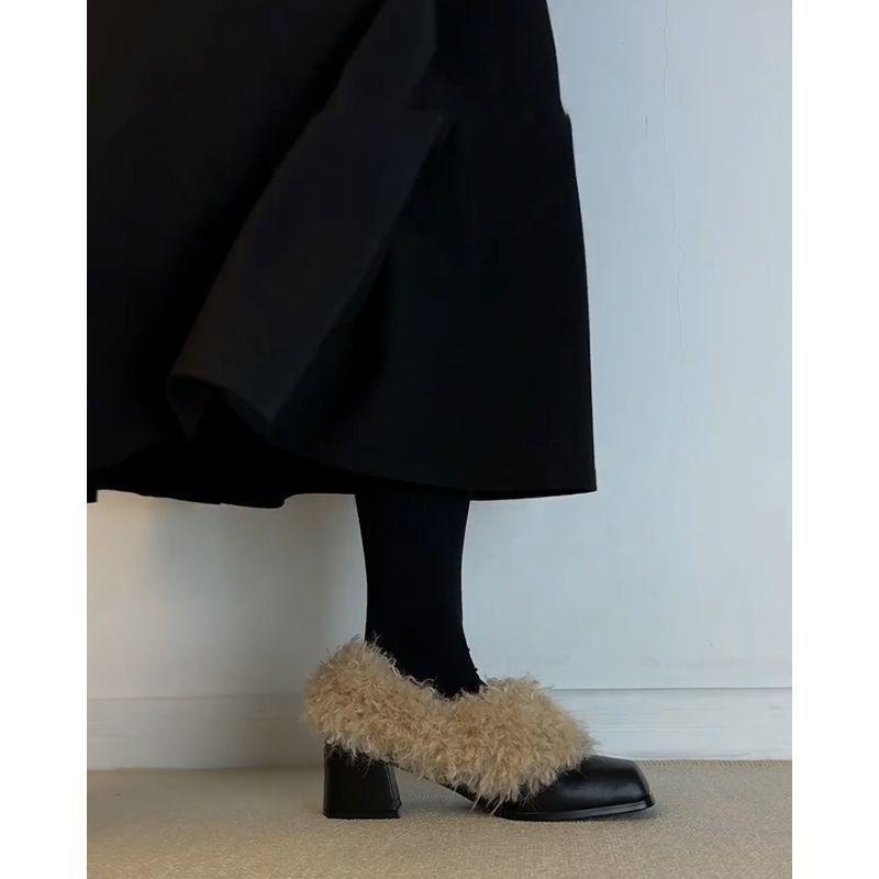 Autumn and winter new niche design thick heel cotton shoes women's fashion velvet warm square heel cotton shoes women