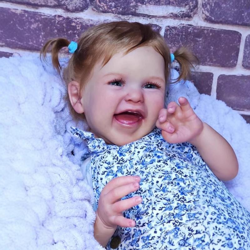 בובות תינוק ריבורן חיוך שמח גוף בד רך 24" 60 ס"מ בובת סימולציה לילדה עם שיער מושתל בובת תינוק ריאליסטית חמודה צעצועים לילדים מתנות יום הולדת