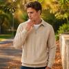 School Wear for Men Quarter-Zip Sweatshirt, Long Sleeve Turndown Collar Outdoor Sports Pullover Solid Color Shirt Fall Winter Comfortable Daily