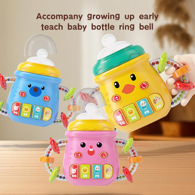 Baby Musical Pacifier Rattle Toys Early Educational Feeding Bottle Soft Teether Light Soothing Shaker Newborn