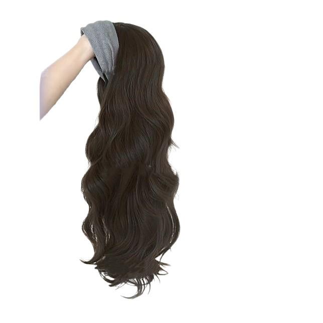Gray Half-Head Big Waves Wig with Detachable Thickening Cap