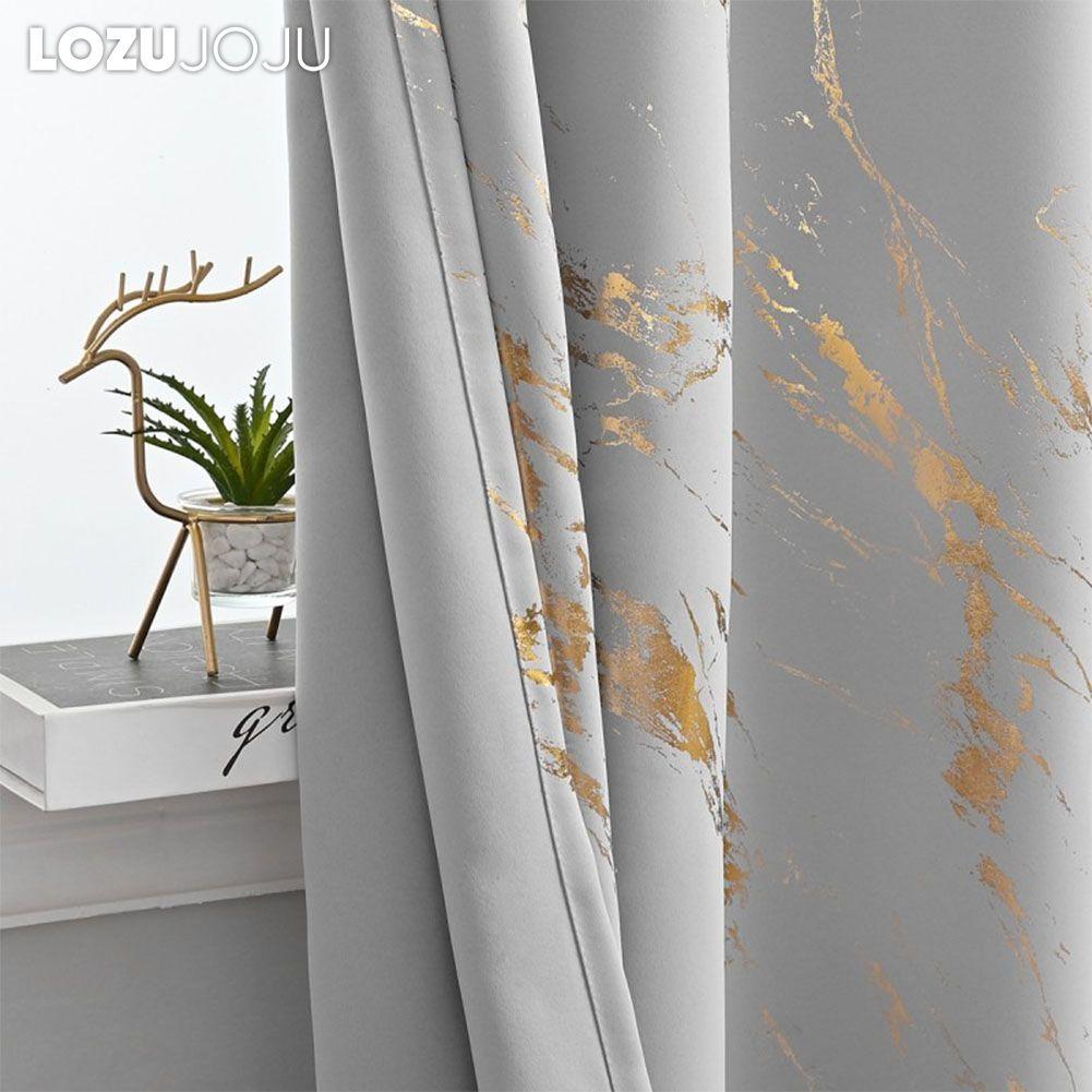 1 Stück LOZUJOJU 80% Verdunkelungsmodische und minimalistische Vorhänge mit goldener und Marmorstruktur für Wohnzimmer Schlafzimmer Balkonfenster Heimdekoration