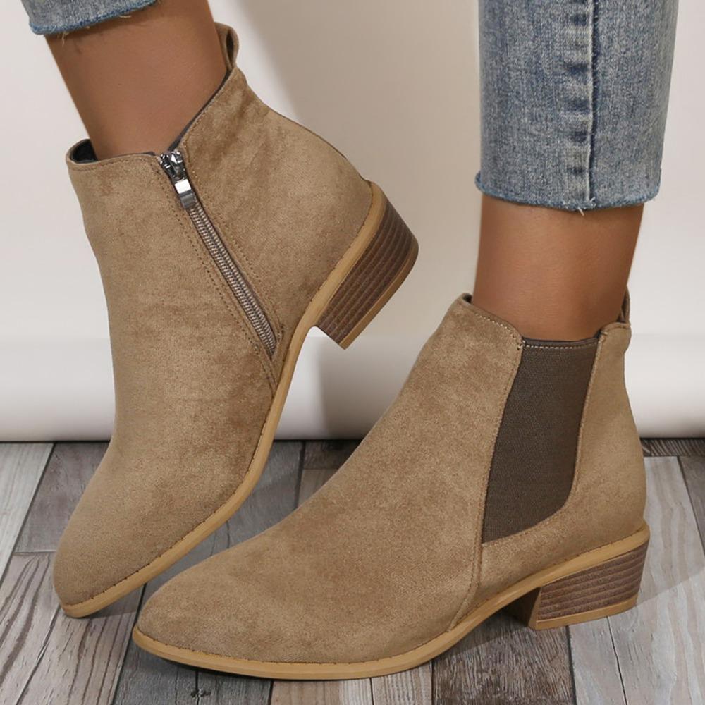 Fashion Women's Natural Suede Elastic Low Heel Shoes Autumn and Winter Ankle Boots Square Toe Casual Short Boots Size 36-43