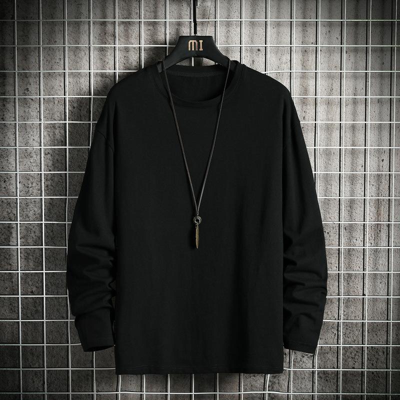 Men's Long-sleeved T-shirt Spring and Autumn New Autumn Clothes Autumn Clothes Tops Loose Solid Color