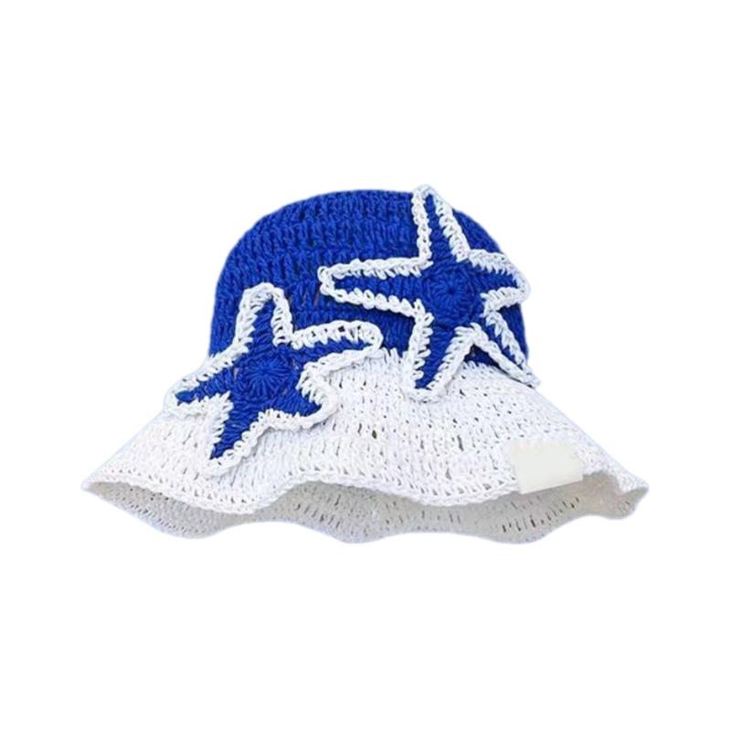 

Contrast Color Fisherman Hat for Girl Fashion Panama Hat Handwoven Bucket Straw Hat Vacation Hat Beach Sun Hat