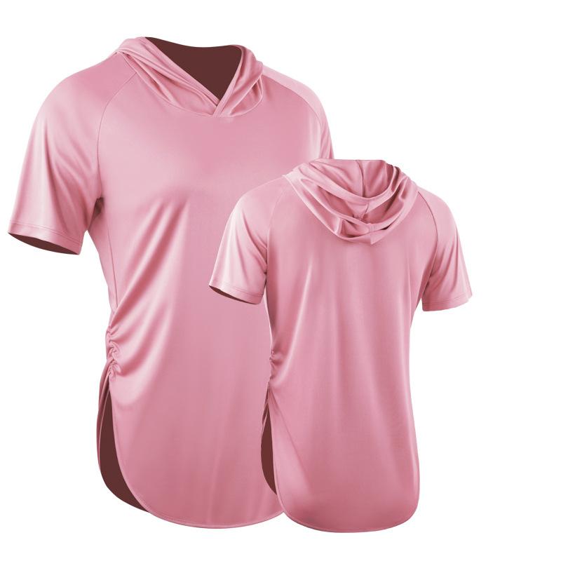 

Женские спортивные свободные футболки с капюшоном, сплошной цвет, с коротким рукавом, утягивающая повседневная одежда для бега и фитнеса XXL розовый