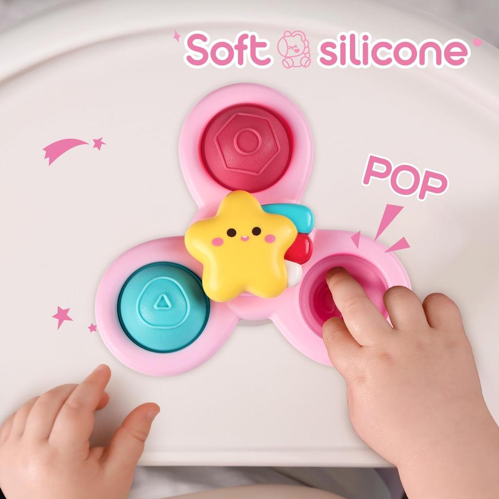 Handspinner Baby Badespielzeug 0 mit Saugnapf Spielzeug 3er Set (Einhorn Pink)