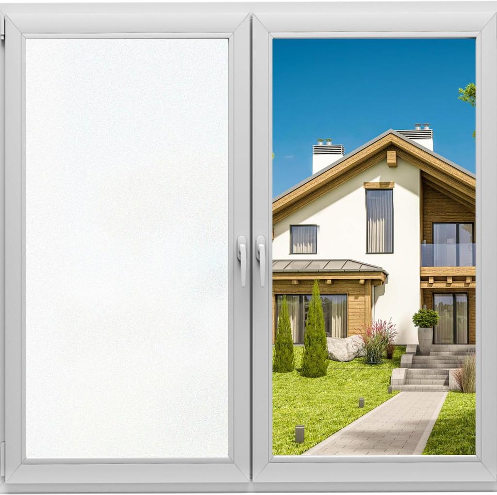 Fensterfolie, Milchglas-Sichtschutzfolie für Fenster, ohne Kleber, Sichtschutzfolie für Badezimmerfenster, statisch haftend, nicht klebend, Sonnenschutz, Hitzeschutz