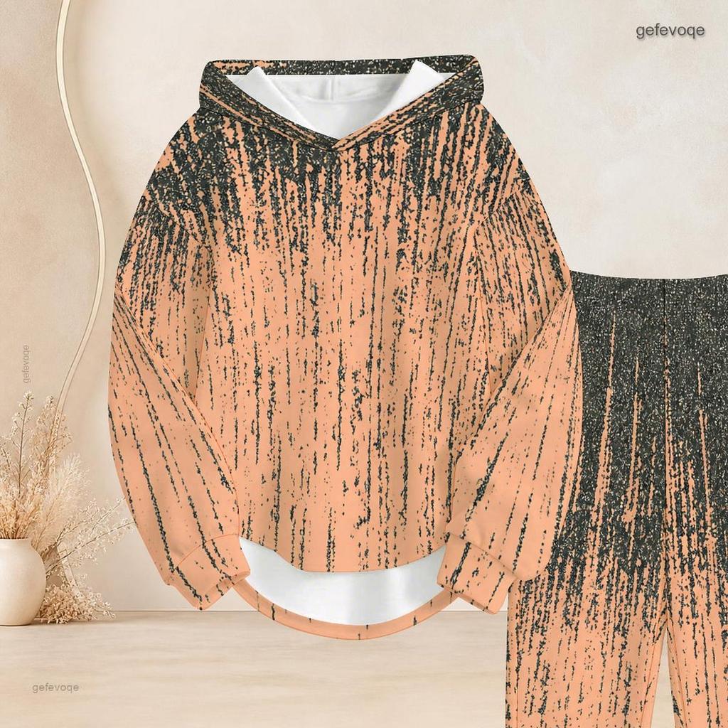 Women Plus Size Blue Pink White Printed Two Piece Set Long Sleeve Hooded Top Cuffed Pants