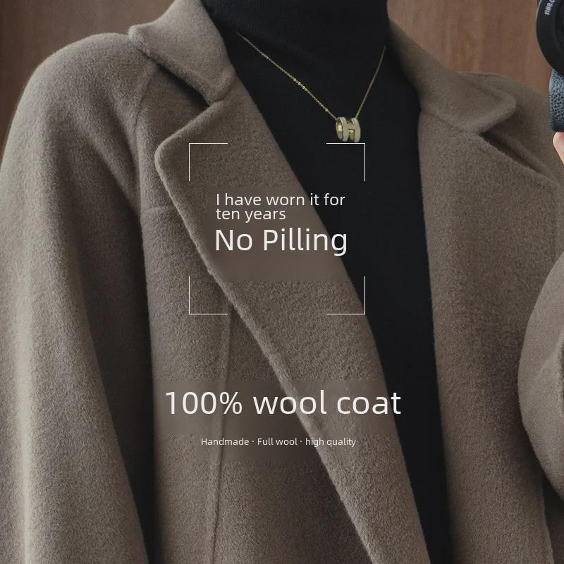 Damen Kaschmir-Mantel mittellang, doppelseitig, lockere Passform, knielang, High-End Winterstil 2024, große Größen verfügbar.