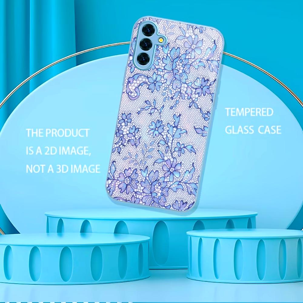 Blue Lace Floral Built-in Fashion phone case s26 ultra case glass for Samsung Galaxy S26 S25 S24 S23 S22 FE Ultra Plus