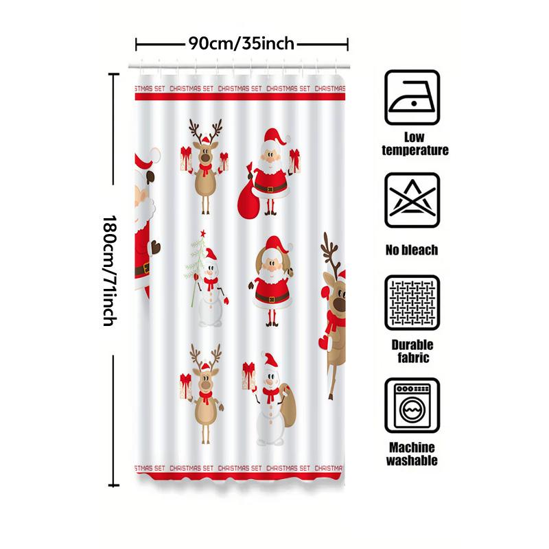 Tu Christmas Shower Curtain Santa Claus Reindeer Holiday Festive Bathroom Decor Waterproof Xmas Themed Backdrop Home Textile