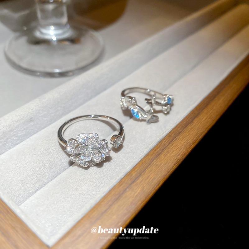 French Zircon Flower Opening Ring Light Luxury Niche High-end Index Finger Ring Fashion Versatile Elegant Temperament Jewelry