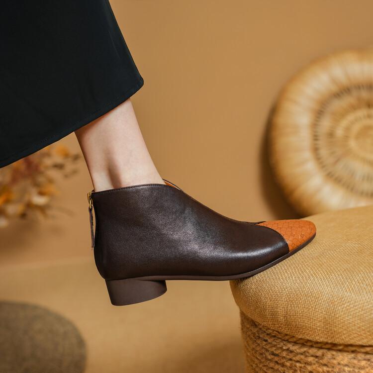 Fashion NEW Autumn/Winter Women Boots Round Toe Chunky Heel Shoes Genuine Leather Shoes for Women Soft Ankle Boots Elegent Modern Boots